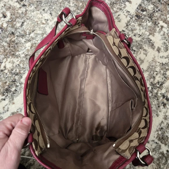 Coach Signature Jacquard Satchel Shoulder Bag Purse Handbag Tote Red VINTAGE - Picture 4 of 5